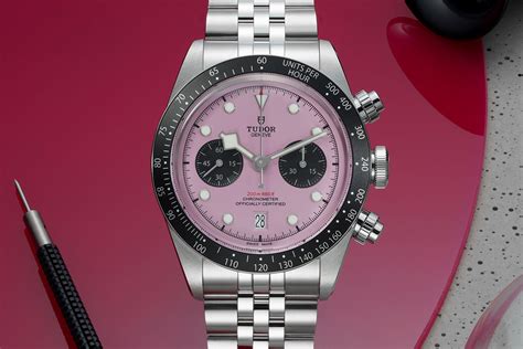 pink dial tudor chronograph watch